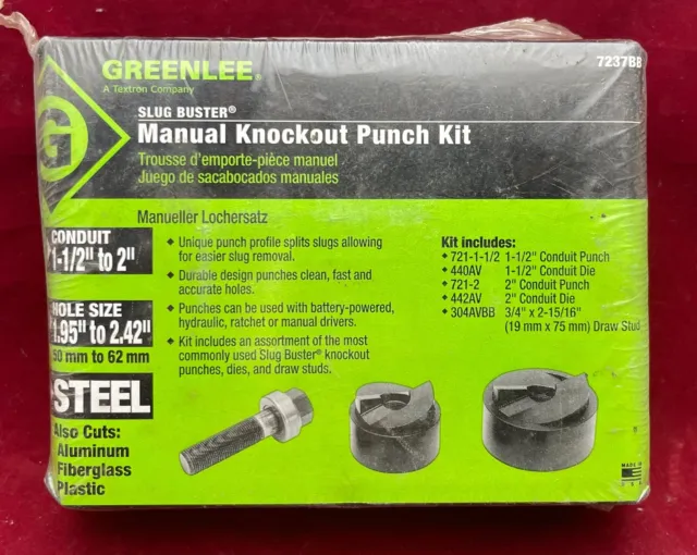 Greenlee 7237BB 1-1/2" and 2" Conduit Size Manual Slug-Buster Knockout Punch Kit