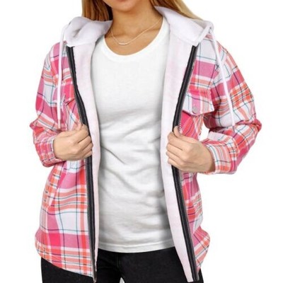 Donna con Cappuccio Shacket Scacchi Colore Blocco Cerniera Giacca A Camicia Oversize Cappotto 