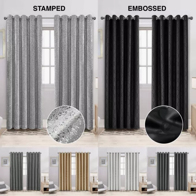 Extra Wide Blackout Curtains Long Thermal Embossed Ring Top Glitters + Tie Backs