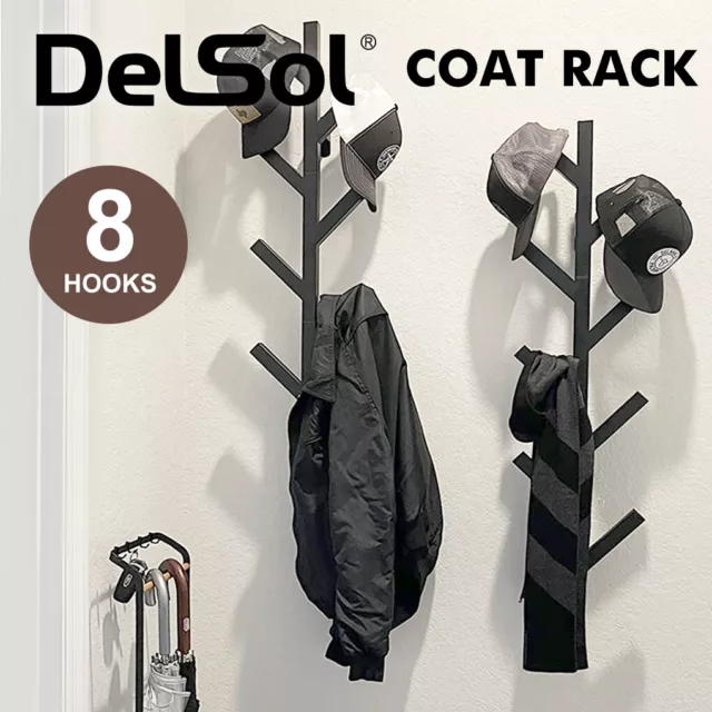 DelSol Metal Clothes Hanger Coat Hat Rack Wall Mounted Vertical 8 Hooks Entry