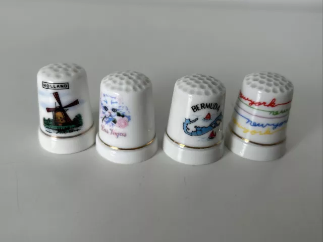 Vintage Lot of 4 Porcelain Ceramic Thimbles Bermuda Holland Las Vegas New York