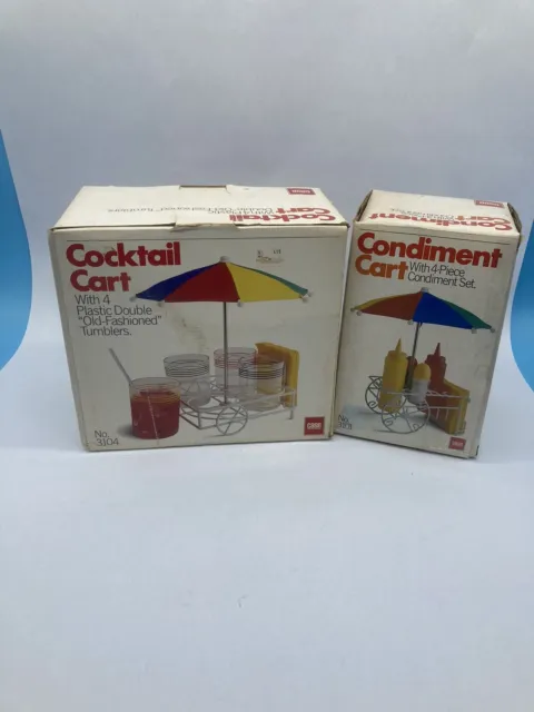 1984 Cocktail Cart & Condiment Cart 4 Cups Salt  N pepper Ketchup Mustard Npkin
