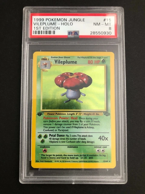 1999 First 1st Edition Holo Vileplume PSA 8 #15 Shadowless Base Jungle Pokemon