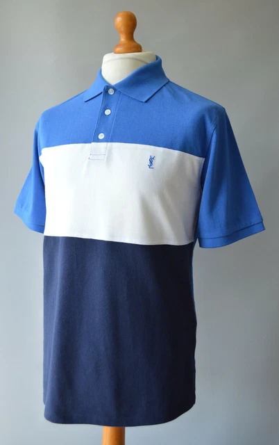 royal blue and white striped polo shirt