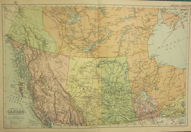 1912 Large Antique Map ~ Dominion of Canada ~ West ~ British Columbia