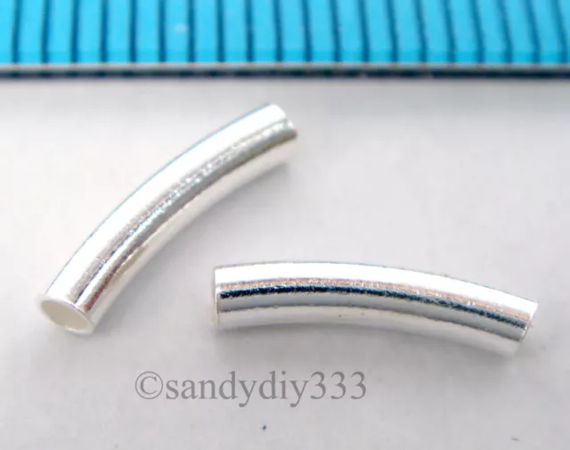50x BRIGHT STERLING SILVER CURVE TUBE SPACER BEADS 10mm 2mm w/ 1.4mm hole #1774A