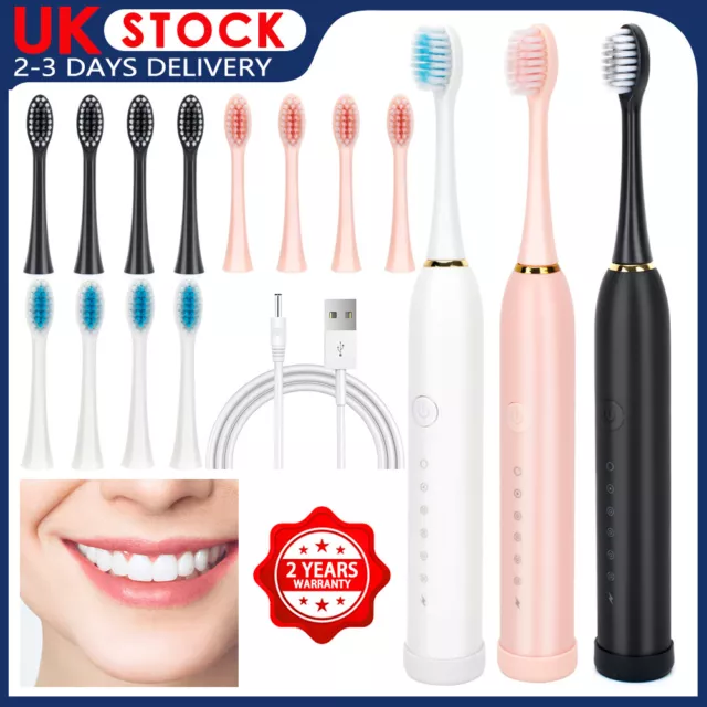 6 Modes Electric Sonic Toothbrush with 4 Heads Rechargeable USB Kids & Adults