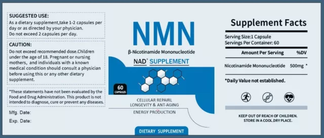 NMN Nicotinamide Mono Nucleotide (60 Capsules 500mg)