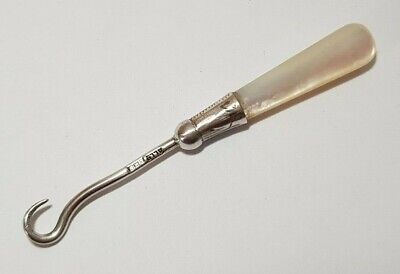 Small Silver Glove Button Hook - Mother Of Pearl 7Cm Adie & Lovekin 1921