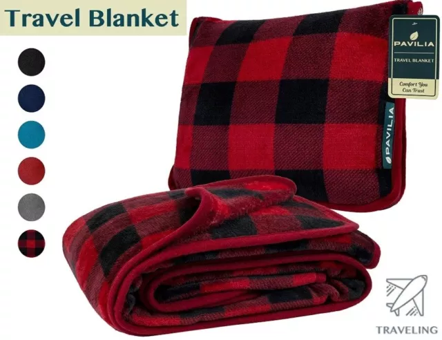 Travel Blanket Neck Pillow Soft Fleece for Car Airplane Blanket in Case Portable