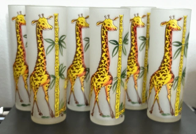 Vintage Federal Glass Giraffe Long Drinks Tom Collins Frosted Tumblers Set of 6