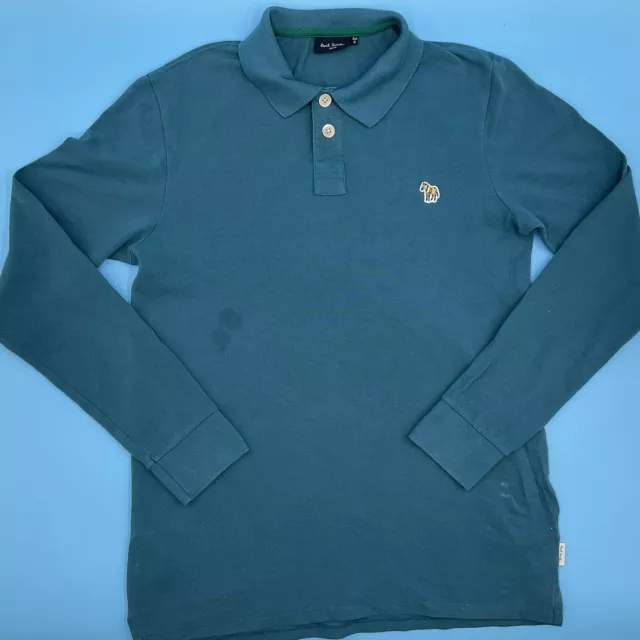 Paul Smith Men’s 1/4 Button Polo Shirt Top Long Sleeve Cotton Zebra Logo - M