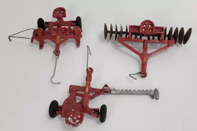 Oliver Diecast Farm Implement Toys Red Set of 3 Vintage