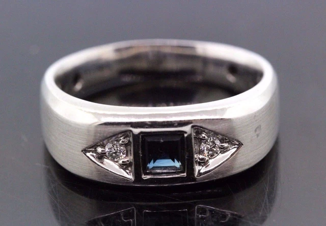 14k White Gold Sapphire & Diamond Unique Mens Ring 0.60 TCW G VS 7.4g. #31386B