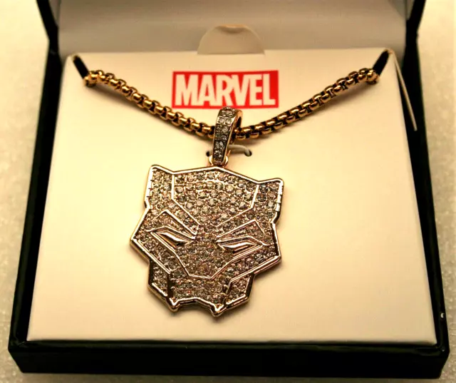 Marvel Comics Black Panther Paved Crystal Logo Bling Necklace Pendant New Box