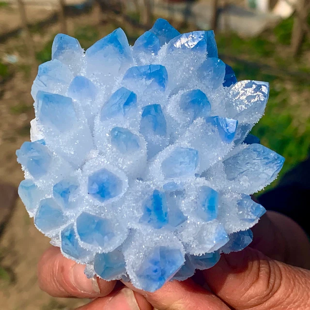 366g New Find sky blue Phantom Quartz Crystal Cluster Mineral Specimen Healing 3