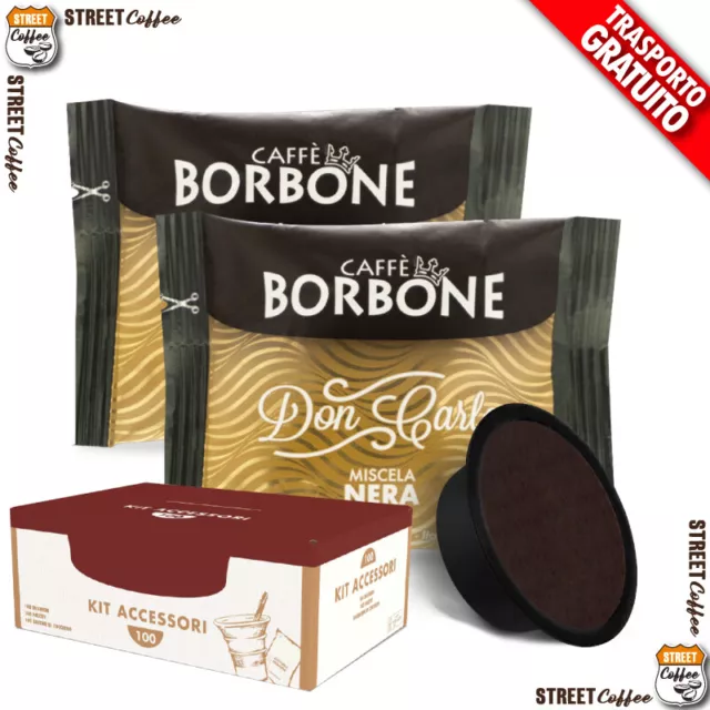 100 Capsule Borbone Don Carlo Miscela Nera Nero a Modo mio +kit accessori gratis