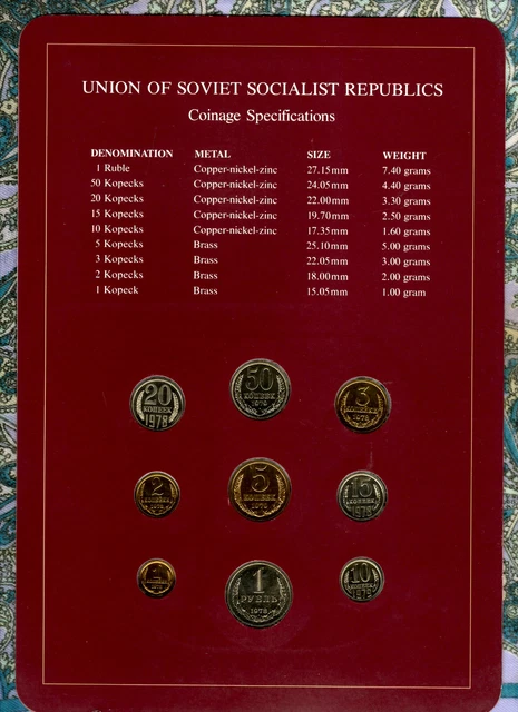 Coin Sets of All Nations USSR Russia UNC w/card 1978 but 50,10,5 Kopecks 1979 2