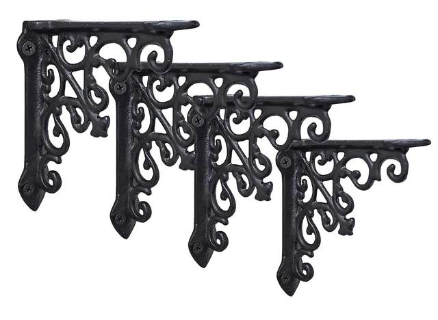 NACH Victorian Antique Black Shelf Bracket, Wall Mount Cast Iron Shelf Bracke...