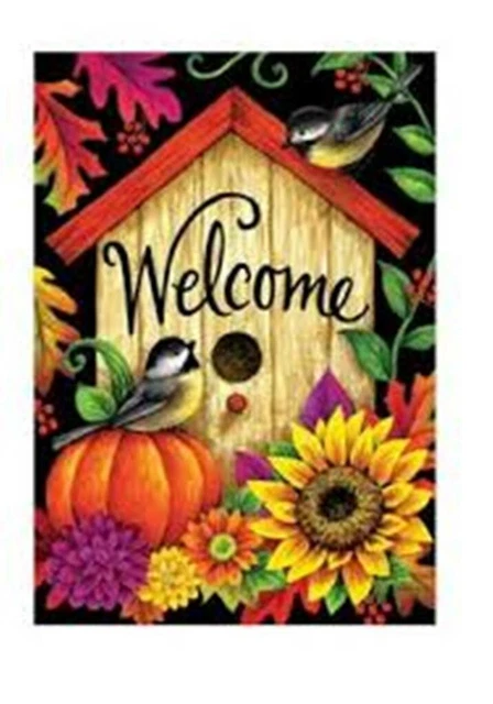 Fall Birdhouse Sunflower Pumpkin Garden Flag, 12" x 18", Custom Decor, Two Sided
