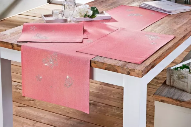 6er Set Tischset Platzset Tischmatten Platzdeckchen 49x33 rosa Schmetterling 30°