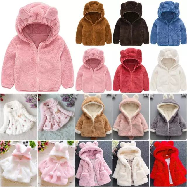 Kids Baby Girl Faux Fur Jacket Fleece Teddy Bear Coat Fluffy Warm Outwear Winter