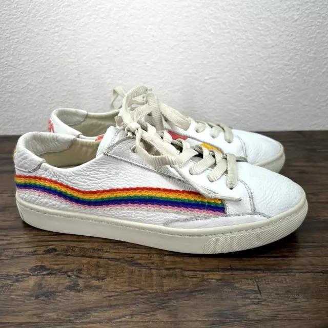 Soludos Womens Shoes Size 7.5 Sun Rainbow White Leather Chill Out Low Top