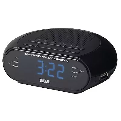 Portable Clock Radio, Dual USB, Black -RC207A