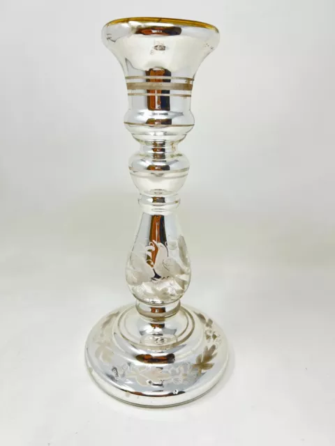 Bougeoir Verre Eglomisé Mercurisé XIX EME Antique Candelstick 19 th