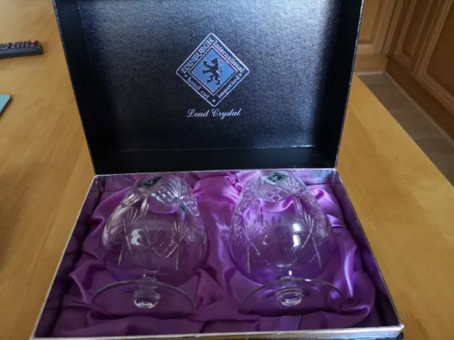 A Pair of Vintage Edinburgh International Hand Cut Lead Crystal - Brandy Glasses