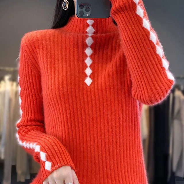 Autumn  winter women's knitted sweater, half high collar sweater, base sweater 3