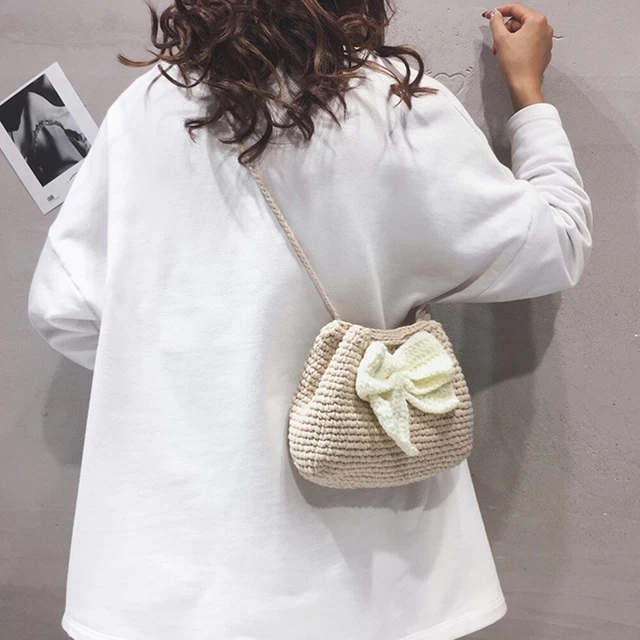 Knitted Drawstring Purse End Bag Summer Purse Shoulder Bags 6