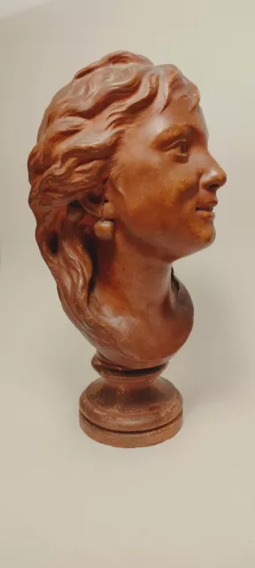 RARE ET SUPERBE BUSTE PORTRAIT DE FEMME SCULTURE TERRE CUITE JACQUES DEHAEN 19e