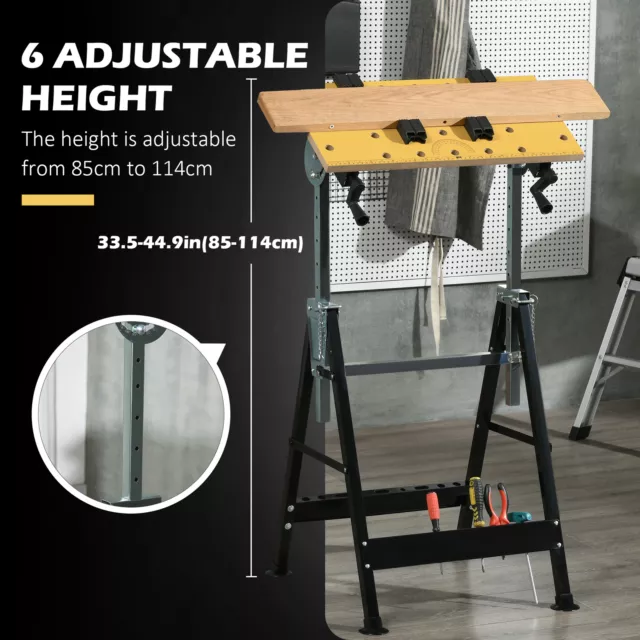 Work Bench Tool Stand Saw Table Adjustable Height Angle & Clamps Steel Frame 3