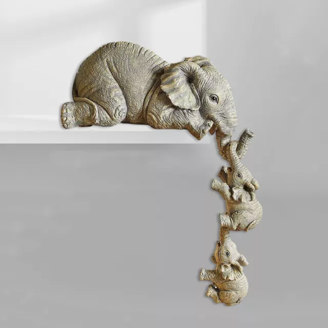 Cute Elephant Holding Two Babies Figurine Home Animal Statue Sculpture Decor