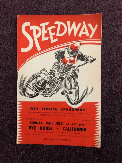 Speedway programme Rye House v California 14th July 1957