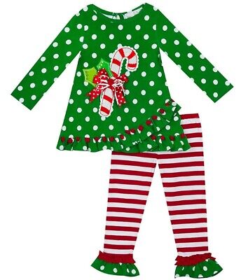 Rare Editions Little Girl's Green Candy Cane Tunic & Legging Set-Size-5 or 6