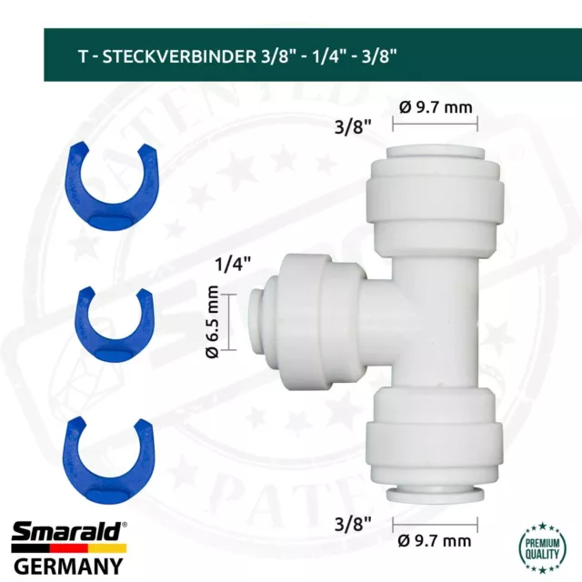 T-Steckverbinder 3/8" - 1/4" - 3/8" für Umkehrosmose Wasserfilter Verbindung