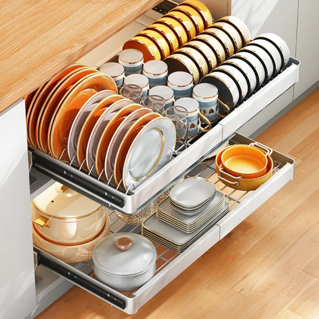 Steel Kitchen Cabinet Pull Out Slide Drawer Shelf Organiser Dishes Bottle Holder