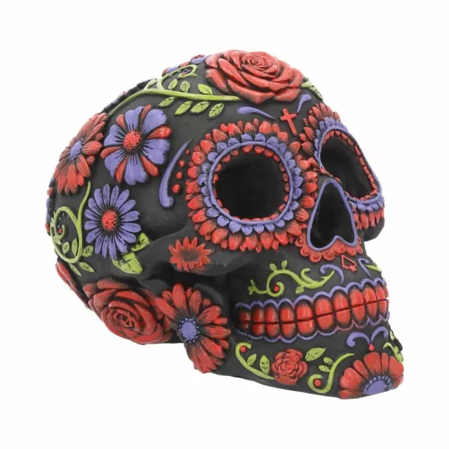 Gothic Skull 'Sugar Blooms' Resin Ornament Gift | Hand Painted | 18 cm