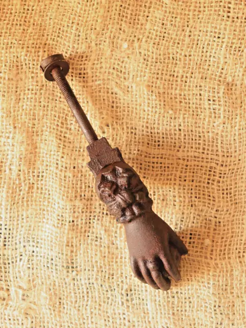 Victorian Era 'Hand of Fatima' Cast Iron Door Knocker Ornate Lady's Hand Antique