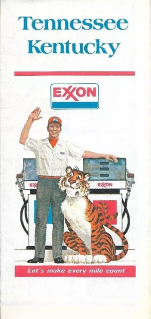 1977 EXXON OIL Road Map KENTUCKY TENNESSEE Nashville Lexington Louisville Tiger