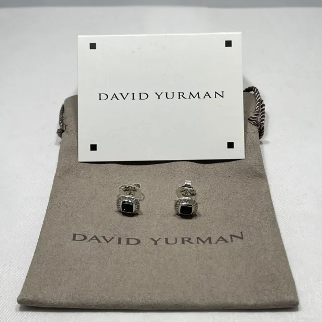 David Yurman Sterling Silver Petite Albion Earrings Black Onyx & Diamonds 5x5mm