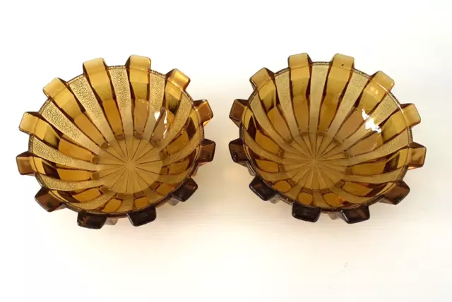 Vintage Art Deco Small Amber Glass Dessert Sweet Dish Bowl x 2 Collectable Amber