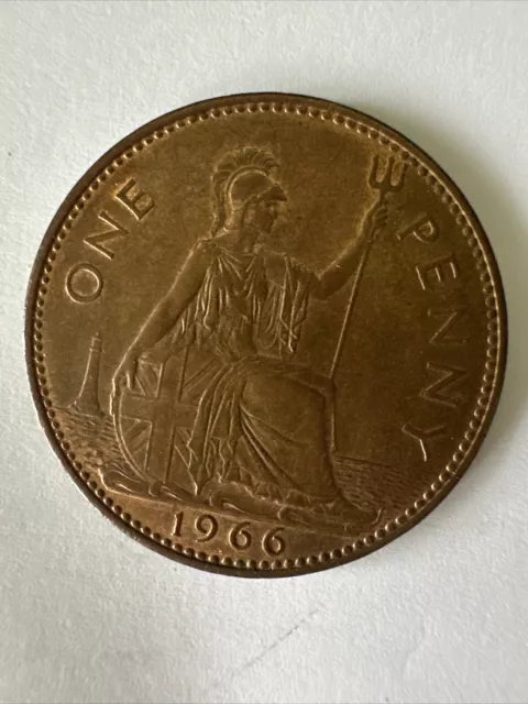 1966 One Penny Queen Elizabeth II Very Nice Collectible British Old Coin