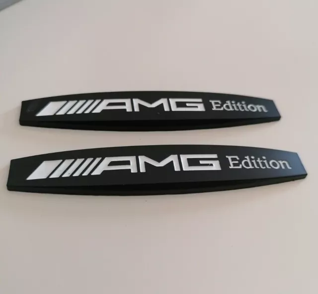 Lot de 2 Logos Emblème Mercedes AMG Edition 3D Métal 10cm X 1,7cm Noir