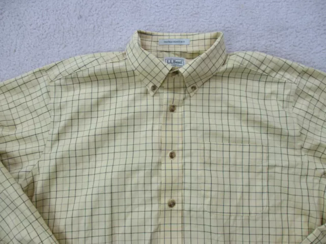 LL Bean Mens Shirt Yellow Brown Plaid Large Long Sleeve Casual Button Up