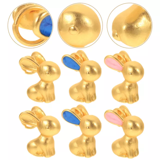 6 Pcs DIY Jewelry Accessories Tiny Rabbit Figurine Mini Pendants Lucky