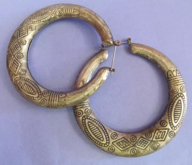 Vintage 19Th Century Large Silver Jewelry Viking Style Earings