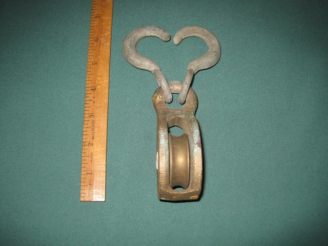 Vintage GARCO Bronze Single Pulley Block w/ Cast Iron Scissor Hook  (24270)